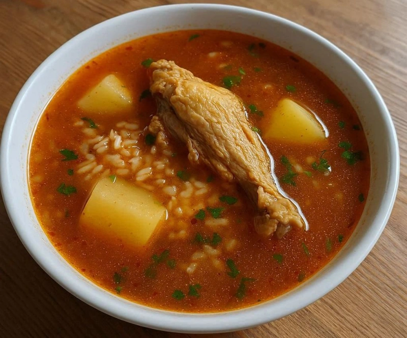 Простой рецепт куриного супа харчо с рисом и картофелем